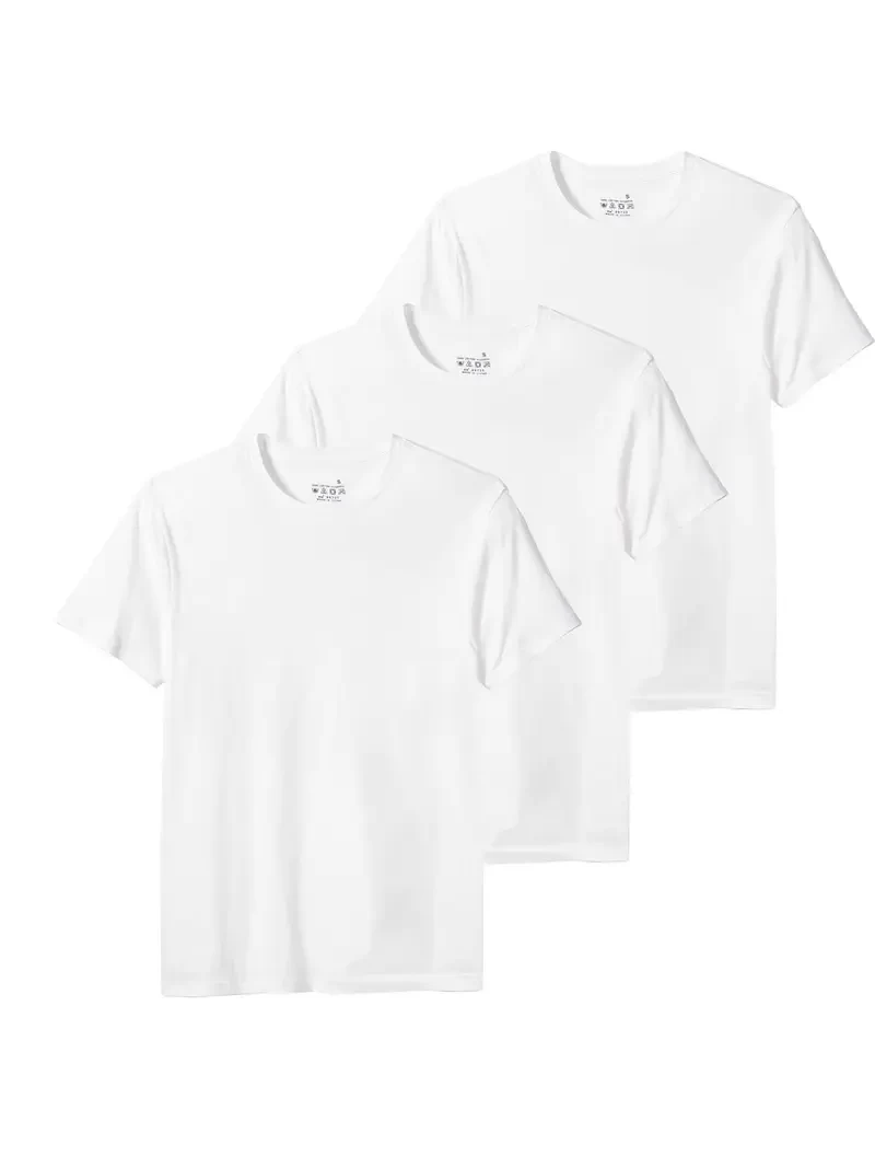 3 Pack Men's Crew Neck Undershirt, Breathable Cotton Tees - Comfort-Fit, Tag less Short Sleeve Basic Solid Undershirt