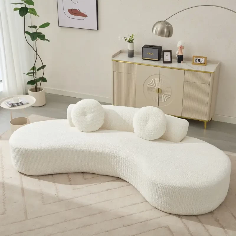 [NEW ARRIVED] [VIDEO PROVIDED]105.5''Curved Sofa, Modern Minimalist Sofa, Cloud Couch Sofa 3-4 Seater Couch with 2 Pillows, Bedroom, No Assembly Required, Point-shaped corduroy, (Anti-Wrinkle), Beige