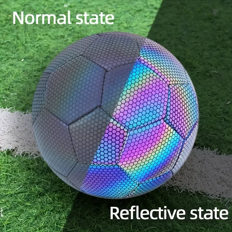 Size 5 Official Reflective Soccer Ball with Pump Needle - Black Iridescent Glowing Nighttime Football, Machine-Stitched Durable Design for Outdoor Sports, Perfect Christmas, New Year, Anniversary Gift