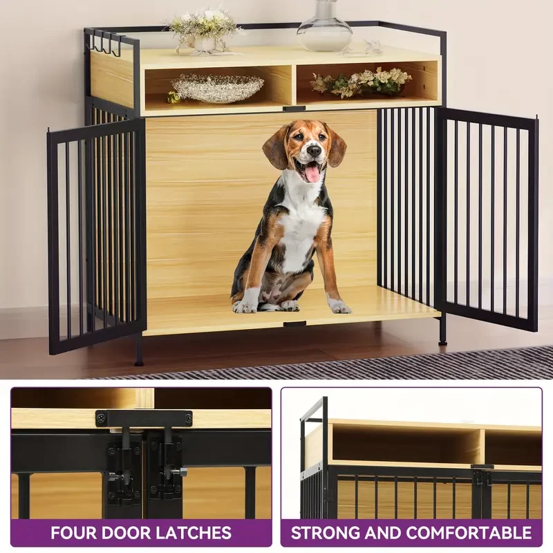 Large Dog Crate, 41" Heavy Duty Dog Kennel With 2 Drawers End Table, Wooden Dog Cage Indoor Dog House Pet Crate Table With Double Doors For Large Medium Small Dogs