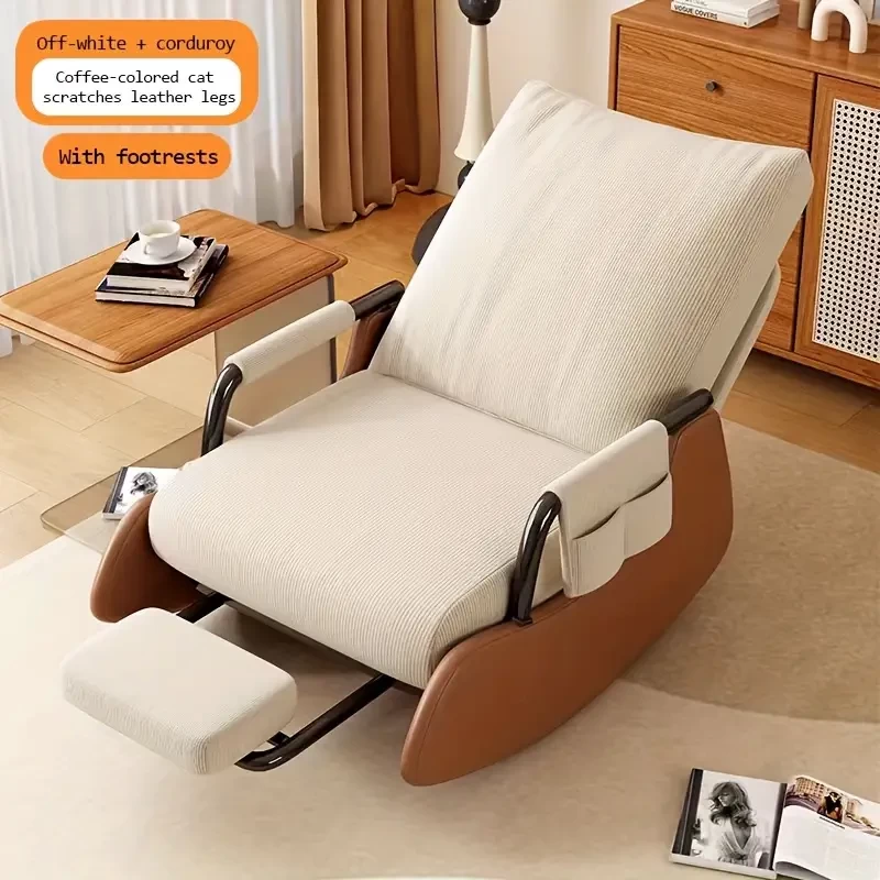 [Ergonomic Rocking Chair] Versatile Ergonomic Rocking Chair - Multi-Position with Footrest, Adjustable Back Support, Skin-Friendly Fabric - Ideal for Living Room, Bedroom, or Outdoor Patio - White, Mi