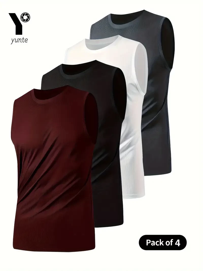 4pcs Men's Athletic Tank Tops - Breathable, Lightweight & Quick-Dry Sleeveless Shirts for Gym Training & Workouts, Loose Fit Round Neck Design