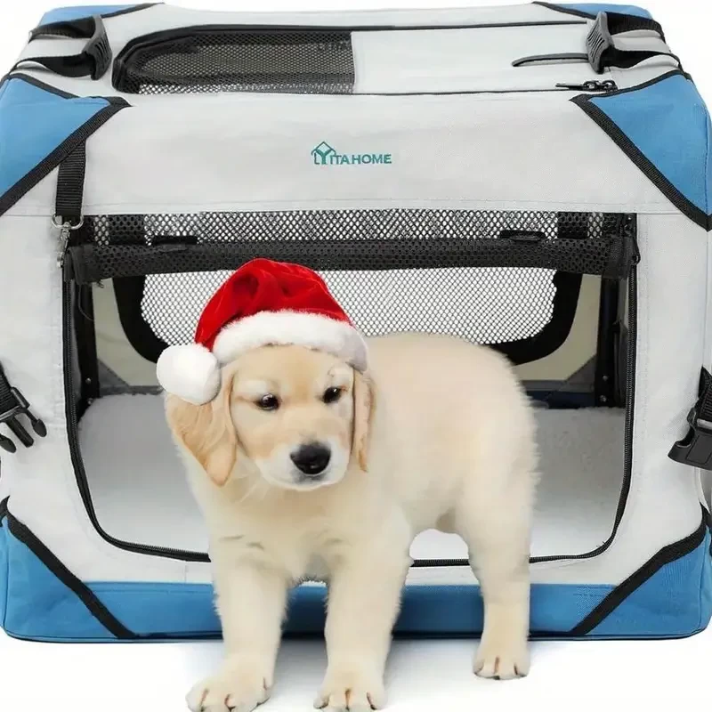 Collapsible Dog Crate, 4- Door Portable Travel Dog Crate with Durable Mesh Windows, Foldable Soft Dog Crate Kennel for Indoor & Outdoor(26" L x 18" W x 18" H)