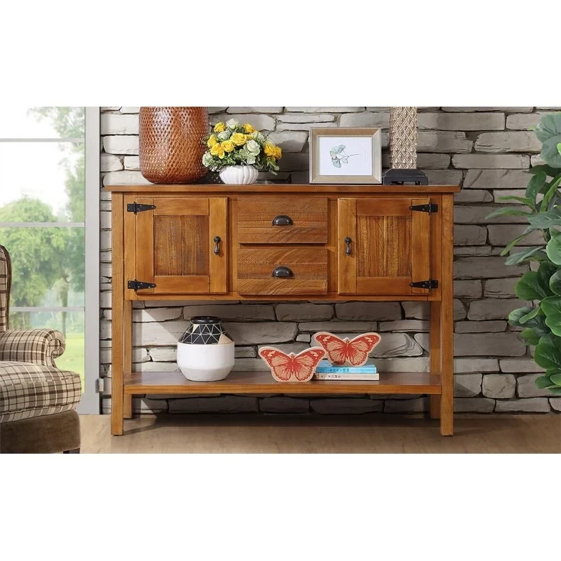 48 inch Solid Sideboard Console Table with Drawers Cabinets and Shelf Retro Style Storage Buffet Server Cabinet for Living Room Kitchen Dining Room Brown