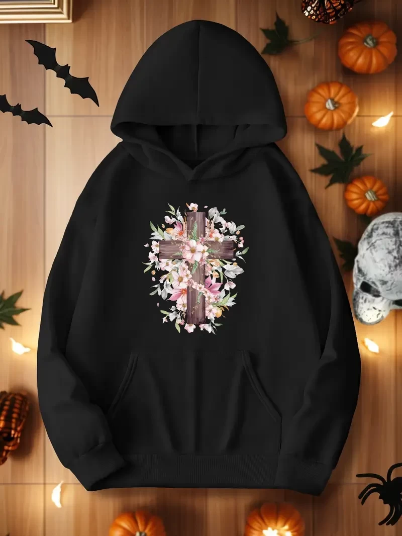 flowers flower adorned wooden cross lakua women's hoodies