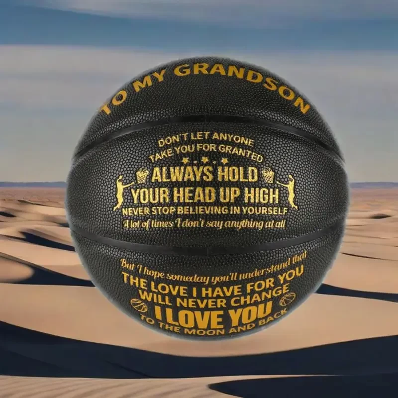 1pc Black TPU Basketball Gift for Grandson - Engraved Inspirational Message, Perfect for Christmas, Halloween, Thanksgiving, New Year & Birthdays, Durable Sports Keepsake with Heartfelt Engravings