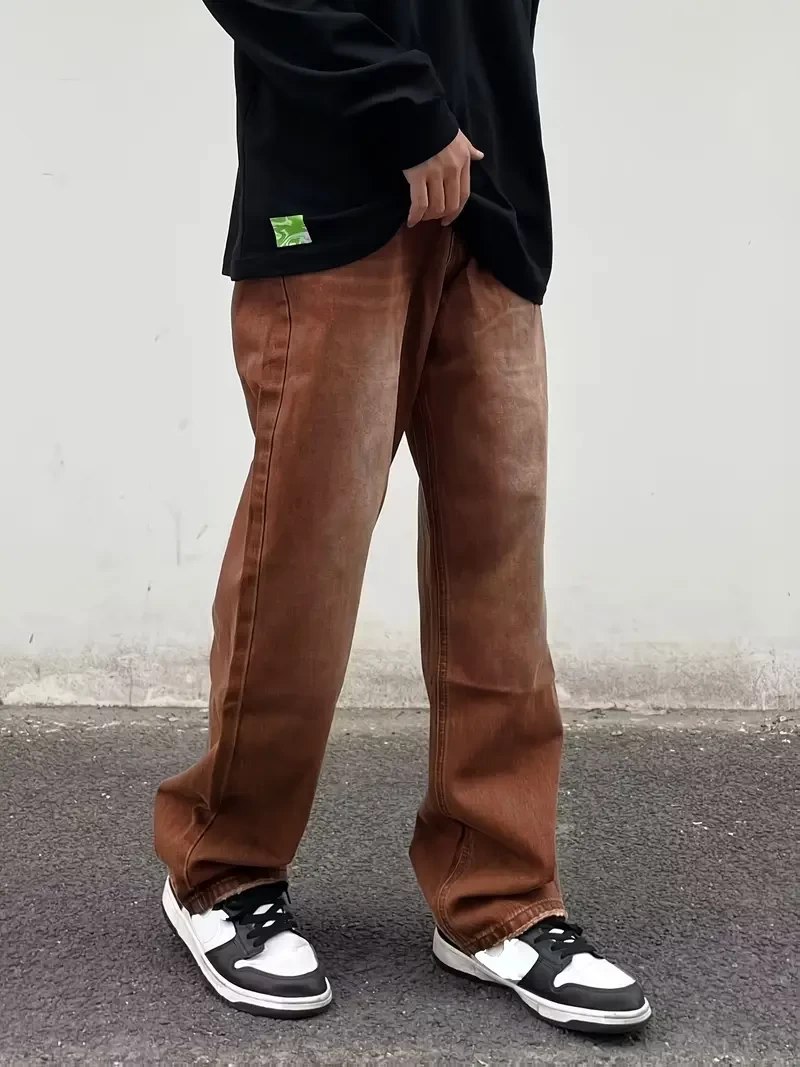 Men'S Oversized Basic Casual Jeans For Street Hip-hop, Suitable For Daily Leisure, Street Dance Skateboarding, Loose Straight Leg Mop Wide Leg Pants