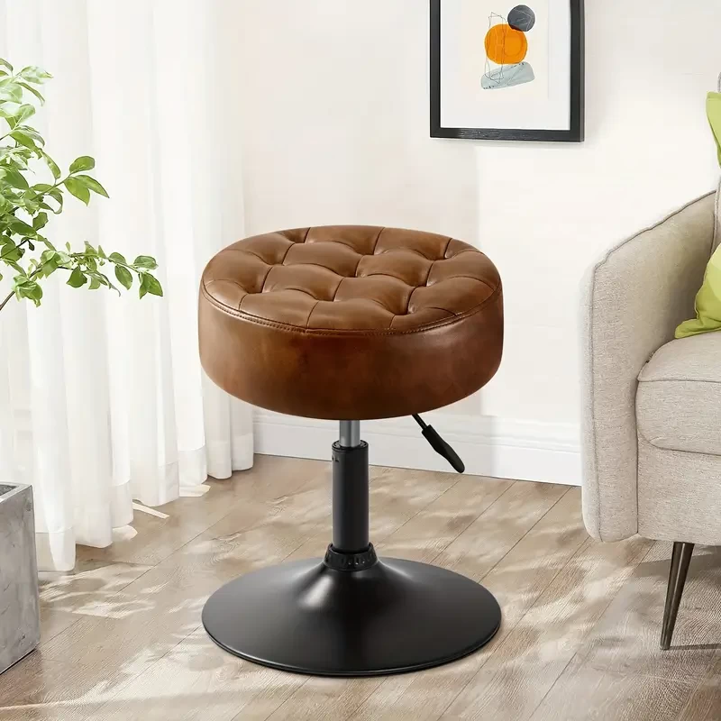 PU Tufted Appearance Dressing Small Round Stool, Suitable For Dressing Table, Bedroom, Dormitory, Study, Rotatable Lifting