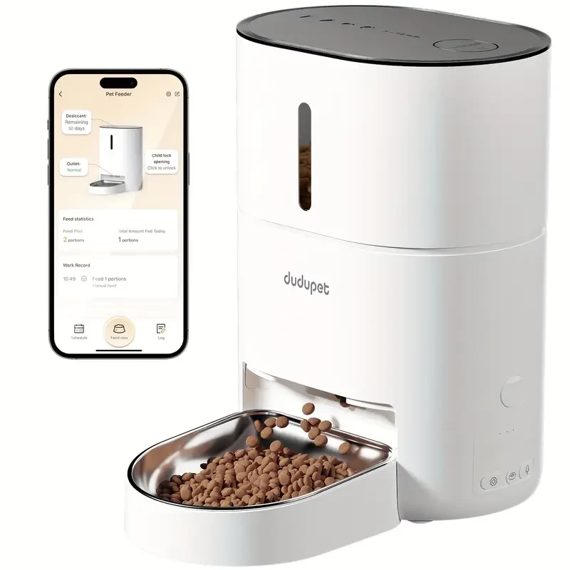 1.06gal Smart Automatic Pet Feeder with Stainless Steel Bowl, WiFi Enabled, App Remote Control, 10S Voice Command, Dual Power Supply (USB/Battery), Real-Time Monitoring for Cats and Dogs, Cat And Dog 