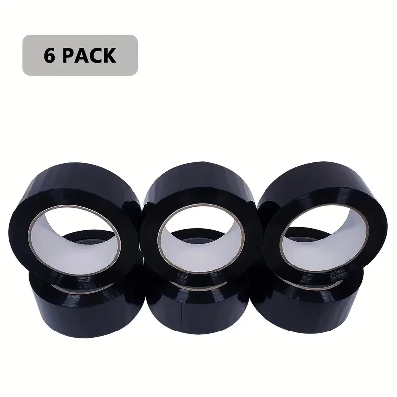 6 Rolls Of Black Packaging Tape, 2 Inches X 110 Yards, Heavy Duty, Strong Tape For Shipping, Handling, Packing, Sealing And Storage
