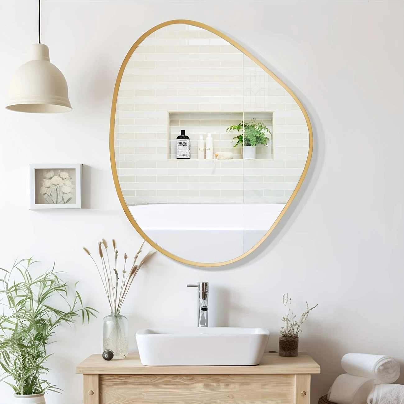 [Abstract Wall Mirror] Black Asymmetrical Mirror - Irregular Wall Mirror for Bathroom, Abstract Wall Mirrors Decorative for Bedroom Living Room Entryway Hall, 28" H x 23" W