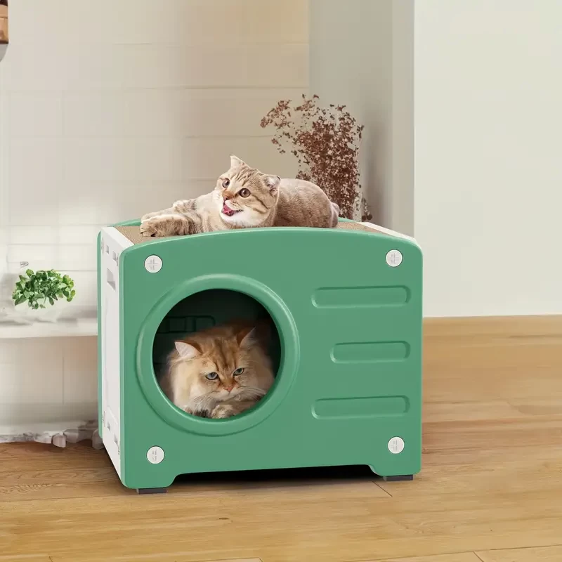 DWVO Cat Bed for Indoor Cats, Cube House with Cat Scratching Board, Double Resin Cat Cave Beds, Large Covered Cat Cube Condo, Cat Hideaway for Multiple Cats, 220lbs Load Capacity, Water Resistant