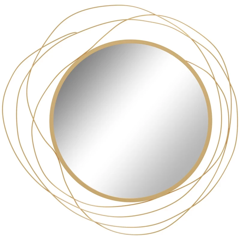 HOMCOM Metal Wall Art Modern Mirror Decor Home Hanging Wall Sculptures for Living Room Bedroom Dining Room Golden