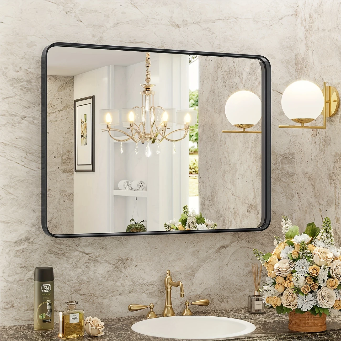 Bathroom Mirror Vanity Mirror For Wall, Aluminum Alloy Framed Wall Mirror Farmhouse, Anti-Rust, Tempered Glass  Brand: EDX