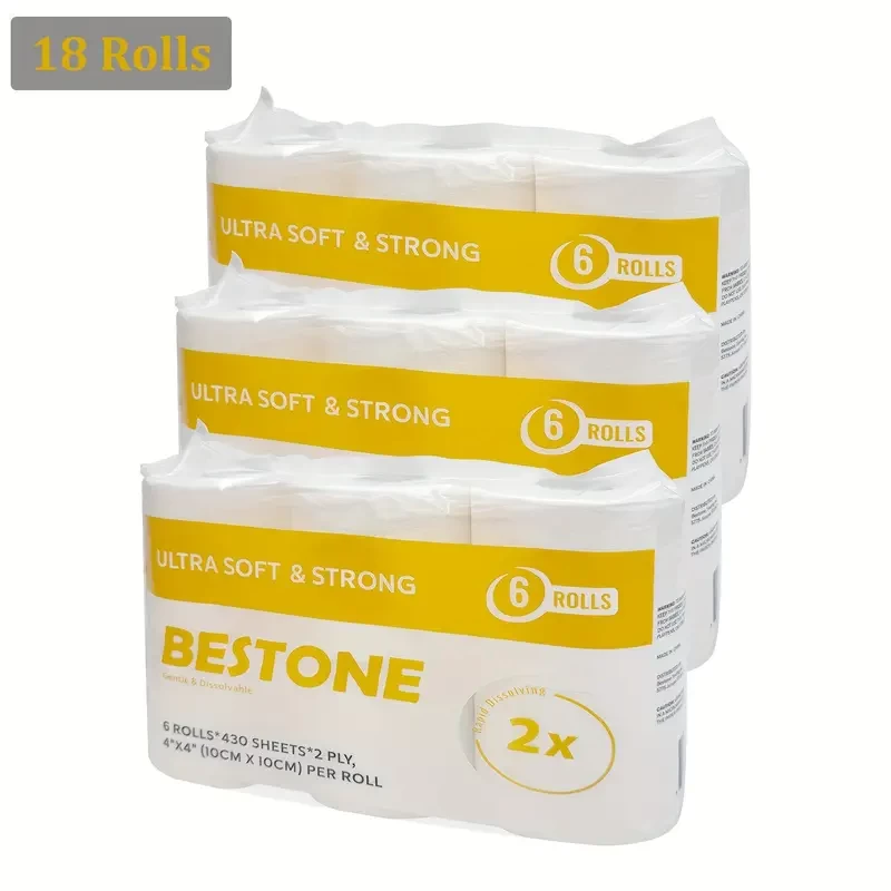 Toilet Rolls, 18 Rolls, 4 Inch 430 Sections Per Roll 1290 Sections Total For Home Use Super Soft, Comfortable