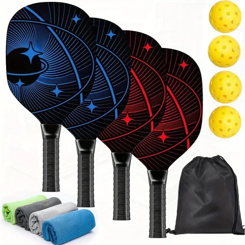 Pickleball Paddles Pickleball Set with 4 Premium Wood Pickleball Paddles 4 Pickleball Balls 4 Cooling Towels and Carry Bag Pickleball Rackets with Ergonomic Cushion Grip Gifts for Men Women