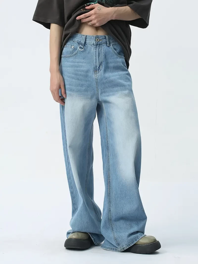 Men'S Oversized Basic Casual Jeans For Street Hip-hop, Suitable For Daily Leisure, Street Dance Skateboarding, Loose Straight Leg Mop Wide Leg Pants