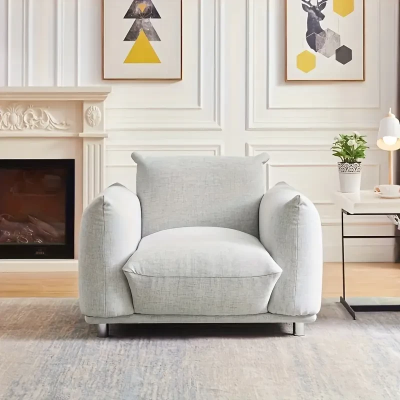 Fabric Accent Cotton Linen Chair Single Sofa 42"W Accent Chair For Bedroom Living Room Apartment, Light Grey