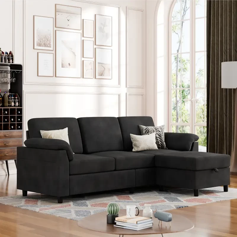Convertible Sectional Sofa Couch with Storage Ottoman, 79" W L-Shaped Couch for Living Room, 3-Seat Sofas with Reversible Chaise, Sectional Couches for Living Room/ Office/ Bedroom