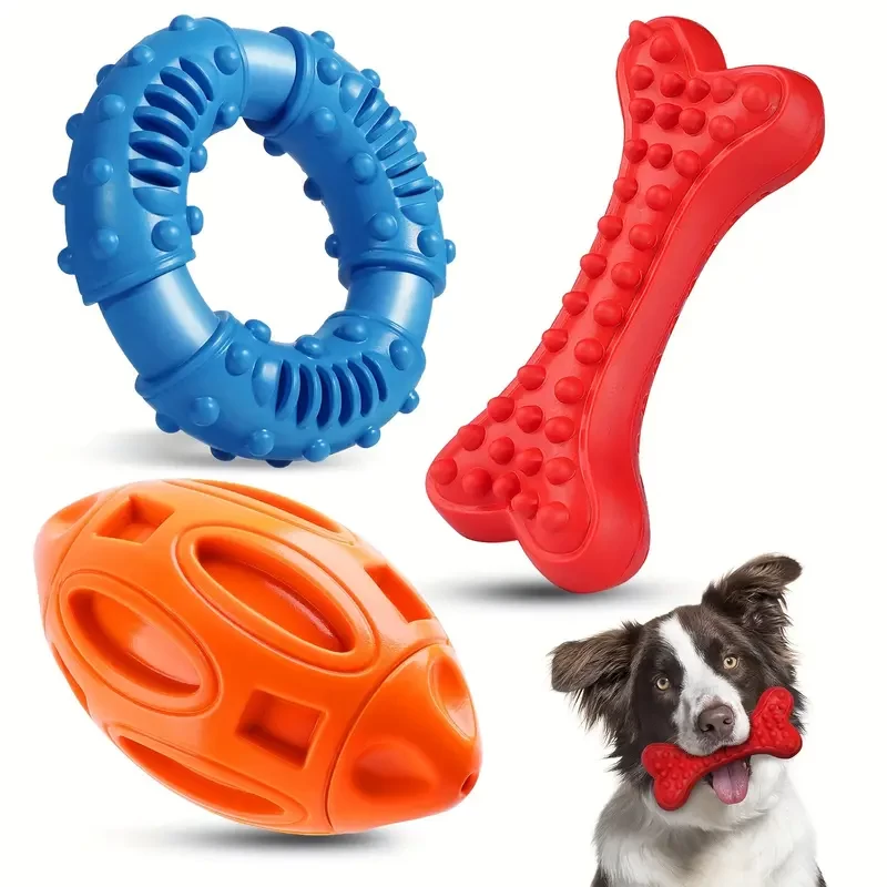 Epesiri 3-Pack Dog Chew Toys for Aggressive Chewers, Rubber Dog Toys for Large/Medium/Small Breed, Dog Toy Durable Squeaky Puppy Chew Toys for Teeth Cleaning and Gum Massage Best Gift