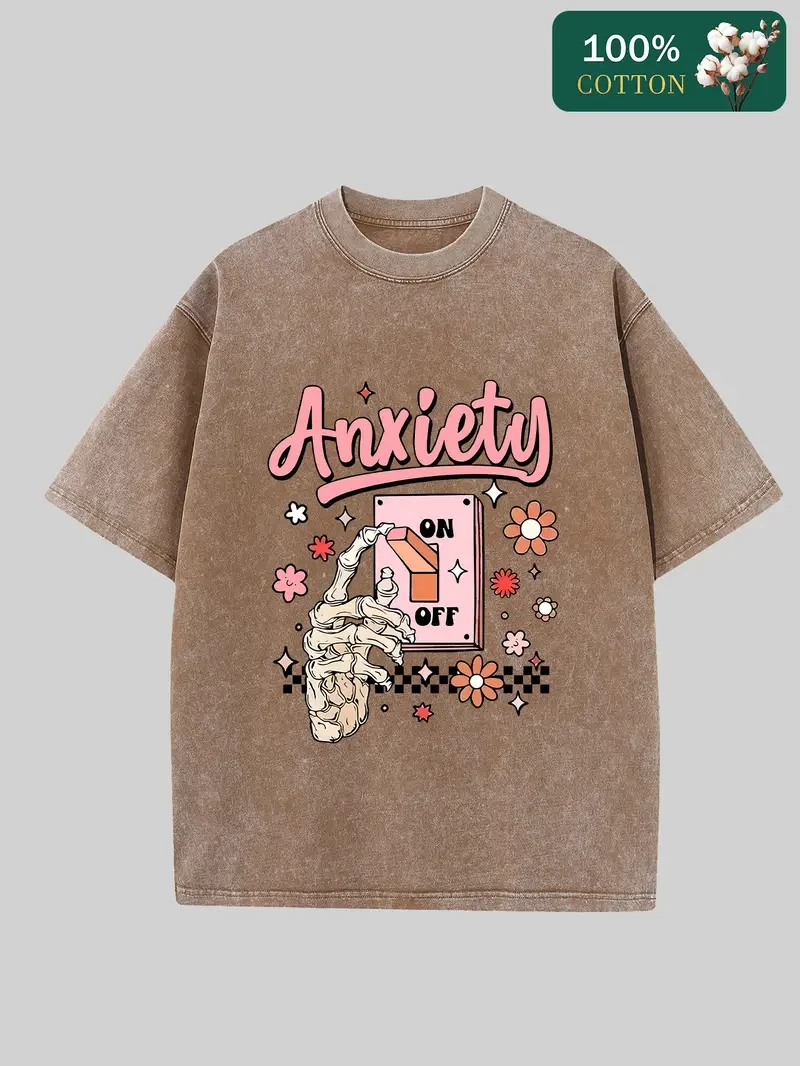 Anxinety Printed Men'S Vintage Round Neck Short Sleeve Cotton T-Shirt, Casual Summer T-Shirt for Everyday Street Style