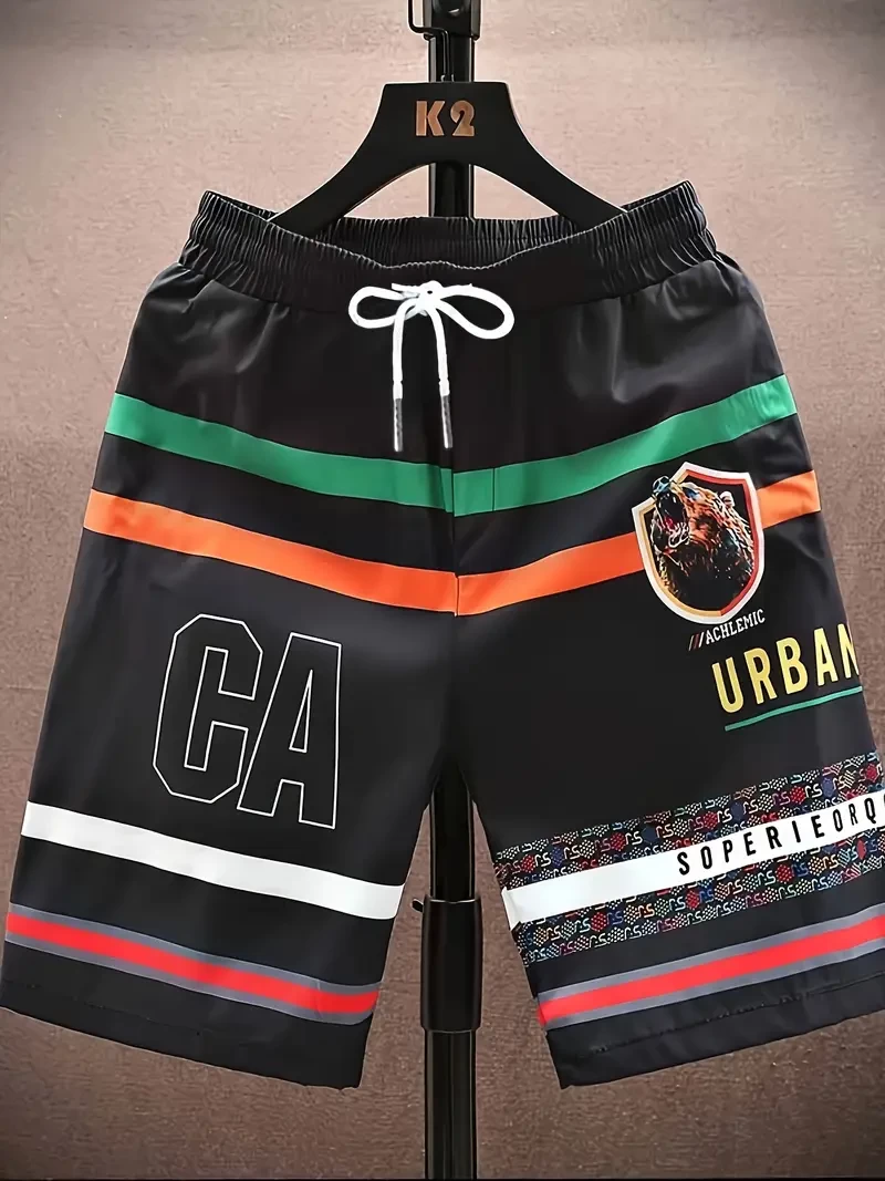 Men'S Vacation Short Pants, Polyester, Alphabets Pattern, Non-Stretch, Woven, Regular Fit, 110g/㎡, Quick Dry, Comfortable, with Waist Drawstring, for Summer Sports Beach