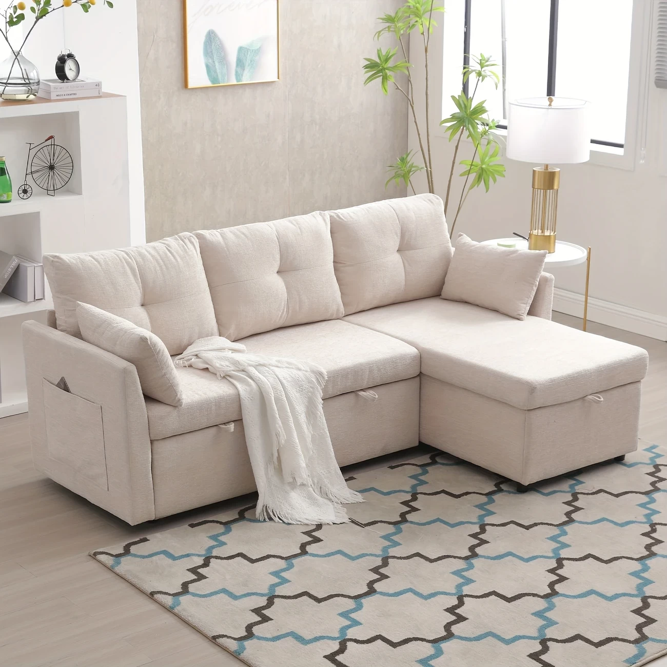 Modular L-shaped Sofa, Modular Long Sofa With Reversible Chaise Lounge, Sofa Bed, Sleeper Sofa, Modular Sofa Combination With Storage Seats.