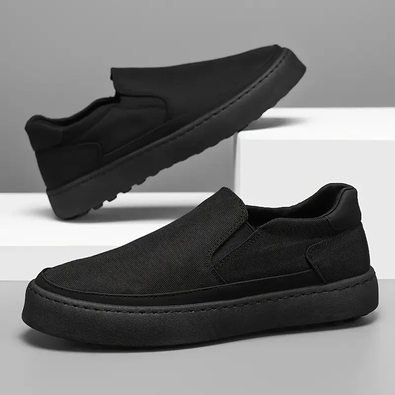 Men'S Breathable Slip-On Loafers - Black Canvas Casual Sneakers with Round Toe and PVC Sole for Spring/Summer, Comfortable Everyday Shoes|Minimalist Design|Breathable Fabric