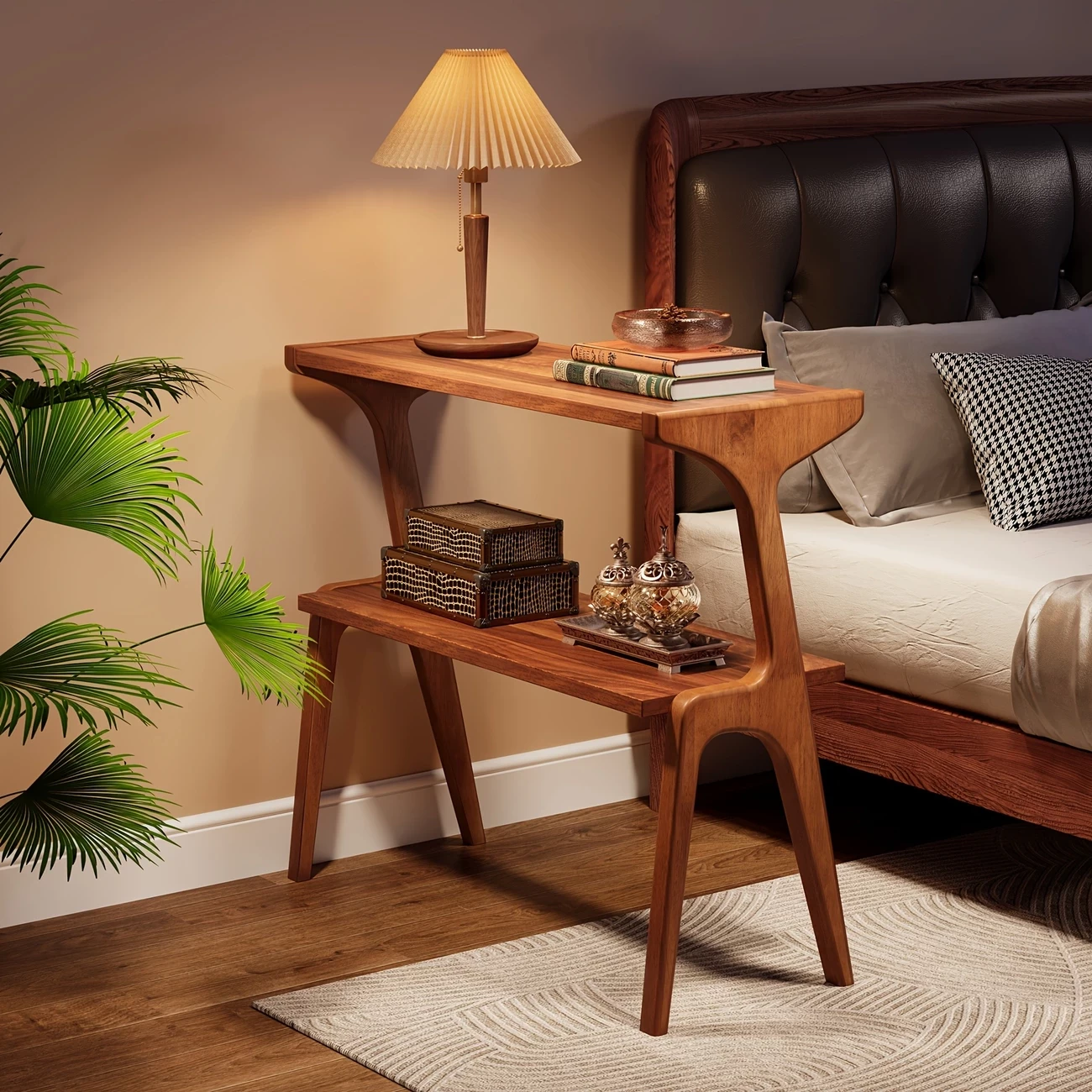 2-Tier End Table For Living Room, Farmhouse Slim Sofa Side Table With Wood Legs, Modern Tall End Table With Storage Shelf, Narrow Long Bedside Table, Nightstand For Bedroom, Living Room, Home Office,