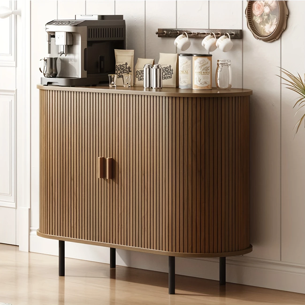 [Storage Sideboard Cabinet] 40" Sideboard Buffet Cabinet With Storage - Sliding Door, Adjustable Shelf, Display Stands, Risers