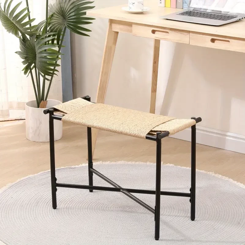 1pc Vanity Stools Handwoven Paper Rope Ottoman for Entryway Natural Footstool for Living Room