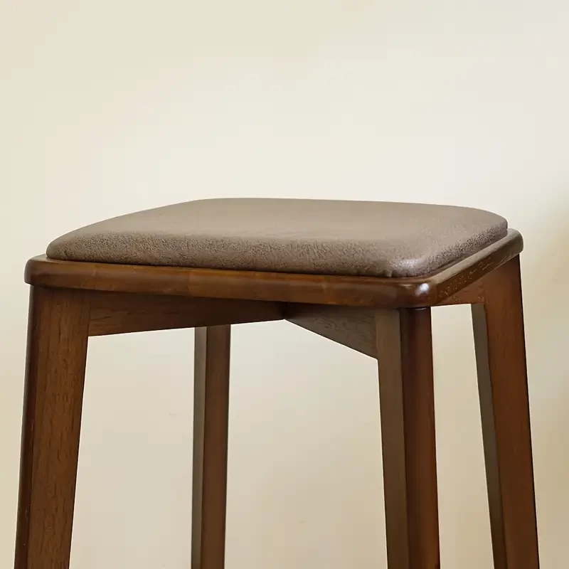 1pc Modern Stackable Solid Wood Stool - Versatile for Shoe Changing, Kitchen & Dining Room - Comfortable Minimalist Design in Brown, Doorway, Cushioned