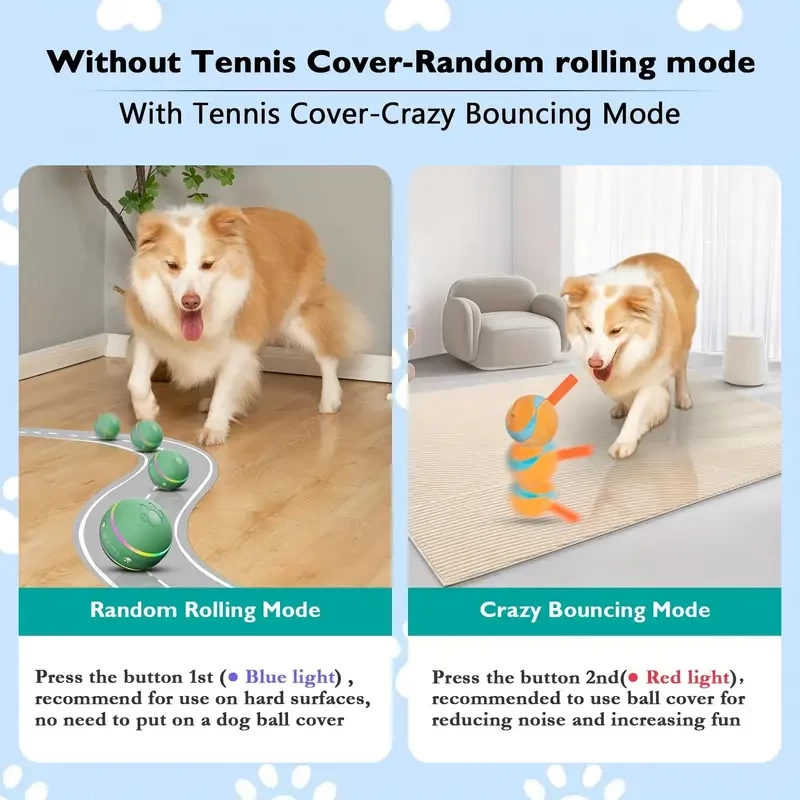 BARHOMO Dog Balls, The 3rd Generation Interactive Toys For Puppy/Small/Medium/Large Dogs, Improved Dog Rolling Effect Tennis Ball With Strap, Tough Motion Activated Automatic Moving Dog Ball Toys