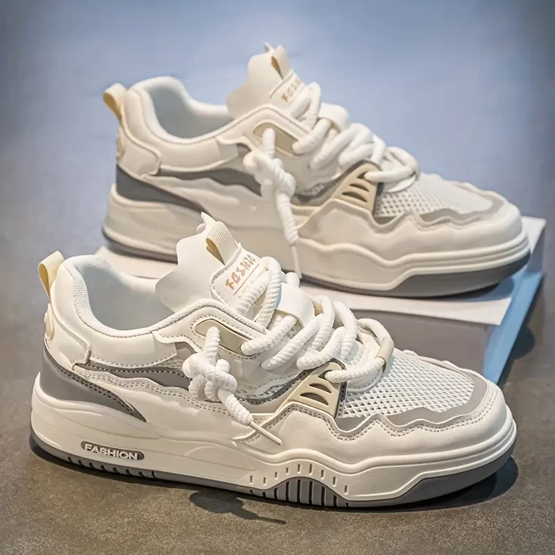 Men'S Fashion Sneakers, Solid Color, All-Season, Low Top, Casual Street Style, Fabric Upper & Lining, PVC Sole, Round Toe, Lace-Up Closure, Comfortable Sports Shoes