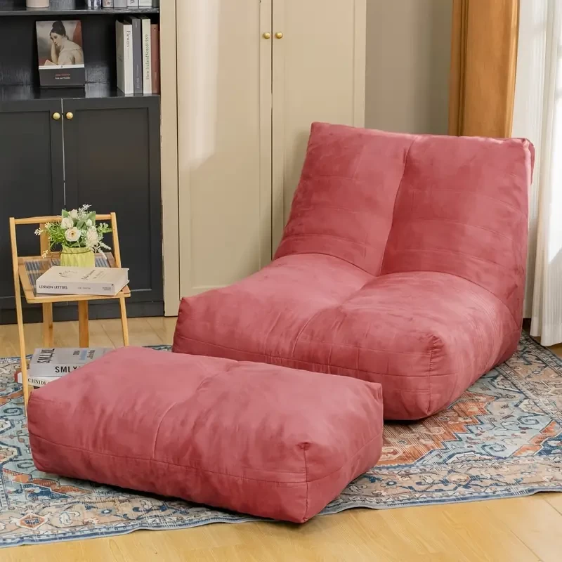 Bean Bag Chair, Lazy Bean Bag Sofa With Footrest, Floor Beanbag Chairs With Stuffed High-Density Foam, Memory Foam Bean Bag Sofa For Living Room, Bedroom And Office