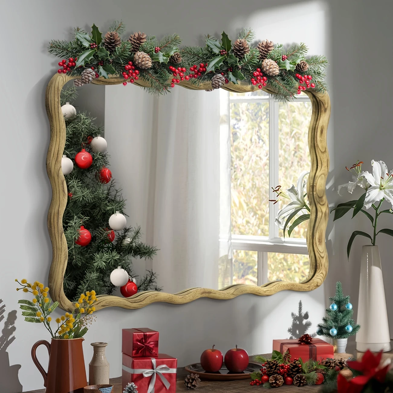 Wavy Mirror Wood Framed Mirror Wall Decor 12 sold Sold by