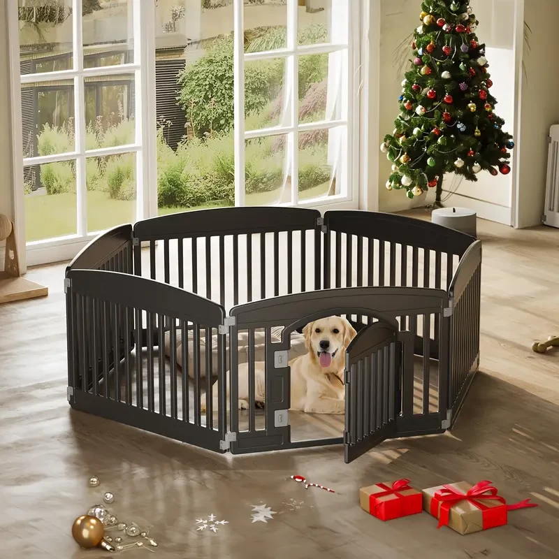 4 Panel/6 Panel Plastic Pet Playpen With Lockable Door And Non-Slip Bottom, 24 Inch High Durable Puppy Playpen Suitable For Small To Medium Pets, Portable Indoor Outdoor Puppy Pen, Lightweight Combina