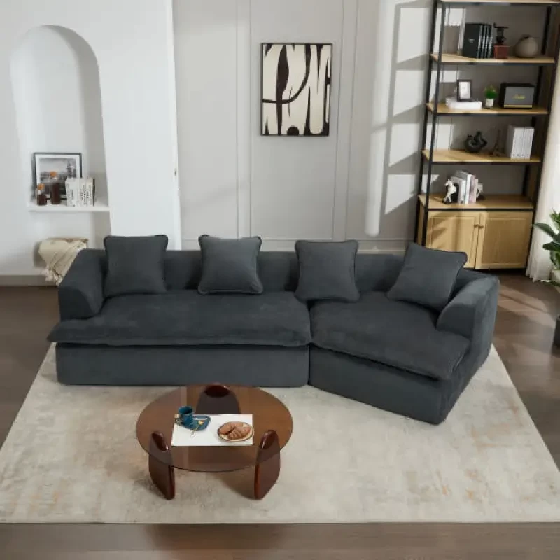 Modular Cushions Sofa Movable Ottoman, Minimalist Style Modular Sofa,, Anti-wrinkle Fabric, Corner Low Back Deep Seat Spacious Sectional, 2 PC free combination for House Apartment Living Room Sets
