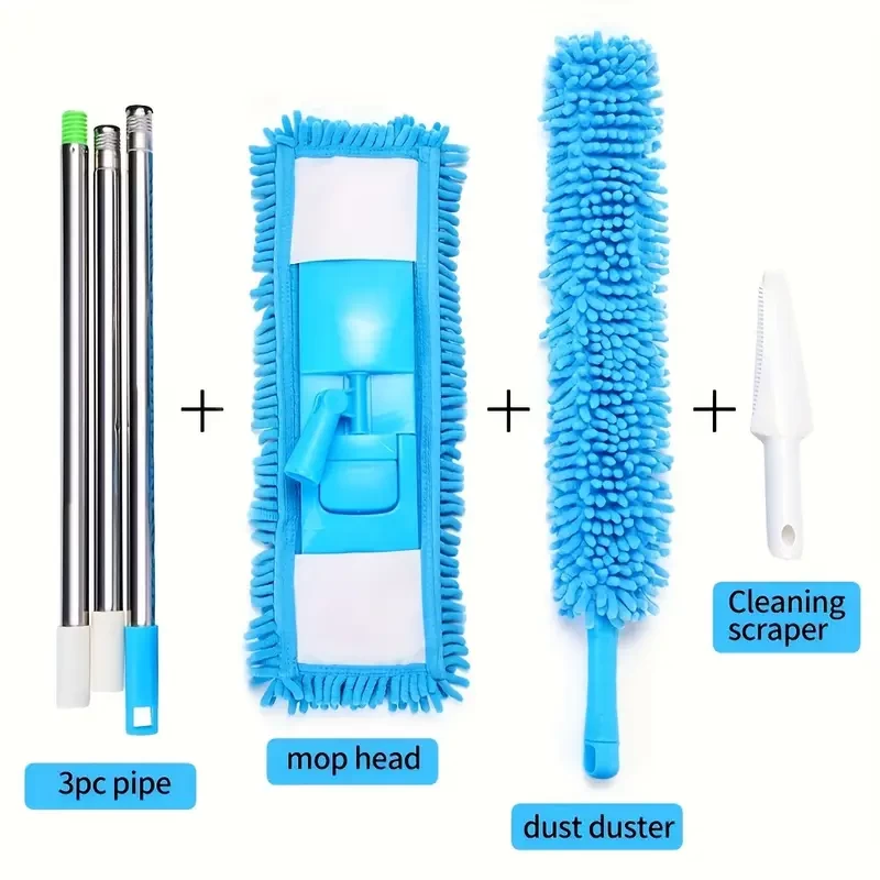 1 Set Combo Pack, Chenille Mop And Curved Duster, Send Cleaning Scraper, Household Duster, Wet And Dry, Suitable for Indoor And Outdoor Floors, RV Roof Maintenance Toolkit, Cleaning Supplies, Perfect 