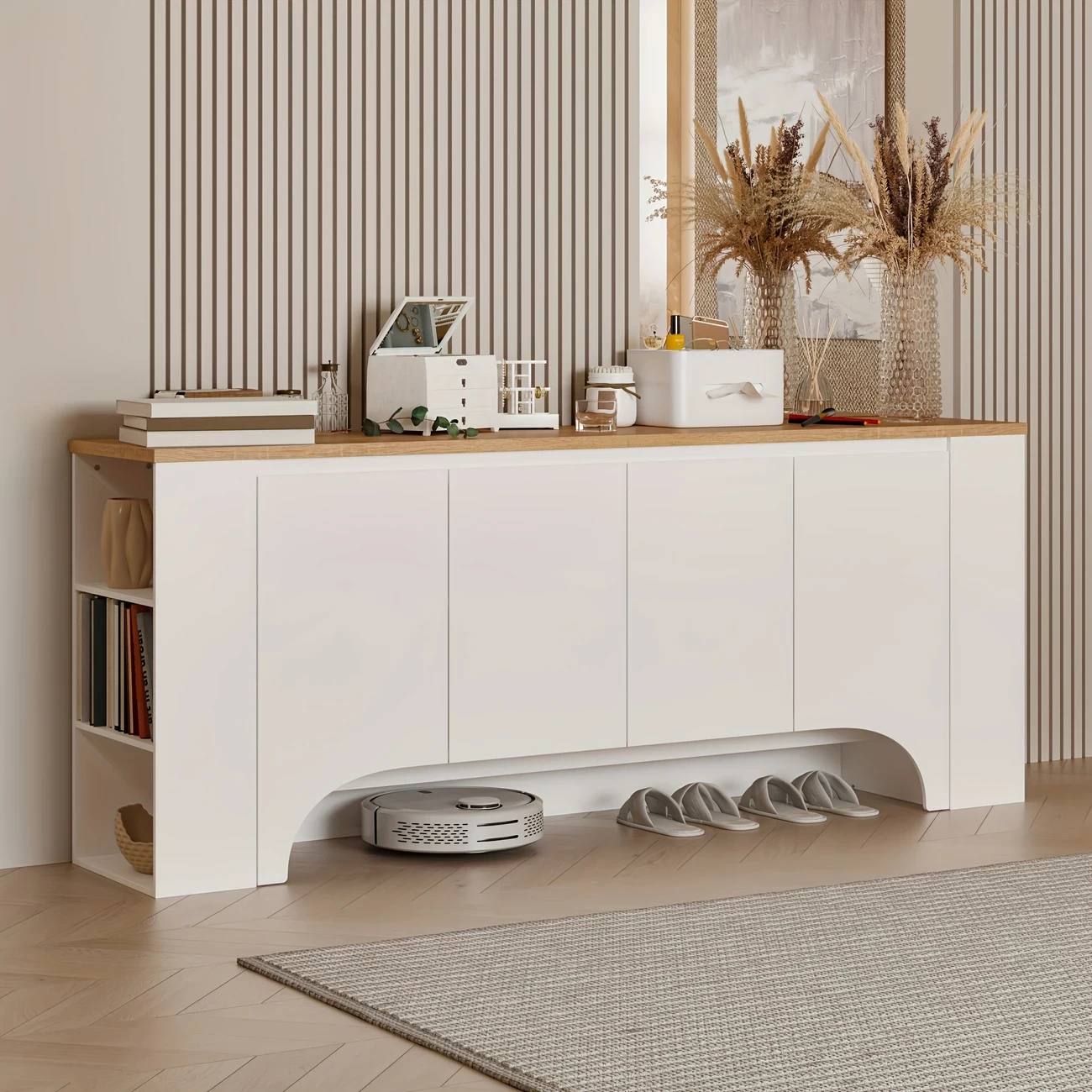 4-Door Dresser Cabinet With Open Shelves, Storage Cabinet For Bedroom And Living Room, Furniture For Home, Modern Design, White