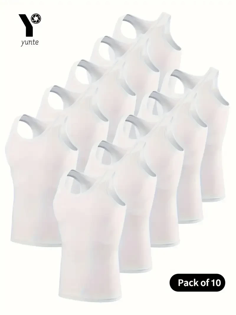 10pcs Men's Athletic Tank Tops - Breathable, Quick-Dry Polyester Sports Vests, Sleeveless Workout Shirts in Assorted Colors, Ideal for Gym & Casual Summer Wear, Gym Clothes