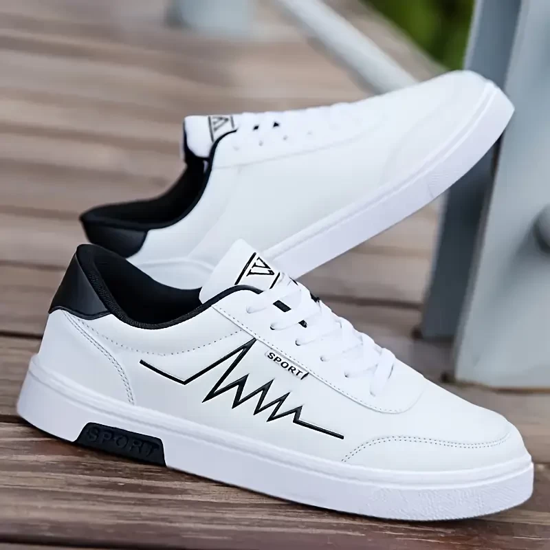 [Home Relaxation] Men's Fashion Street Style Low-Top Skateboarding Shoes, Comfortable Non-Slip Lace-Up Sneakers with Wave Pattern, Preppy Casual Sports Footwear for Outdoor Activities, All-Season PU U