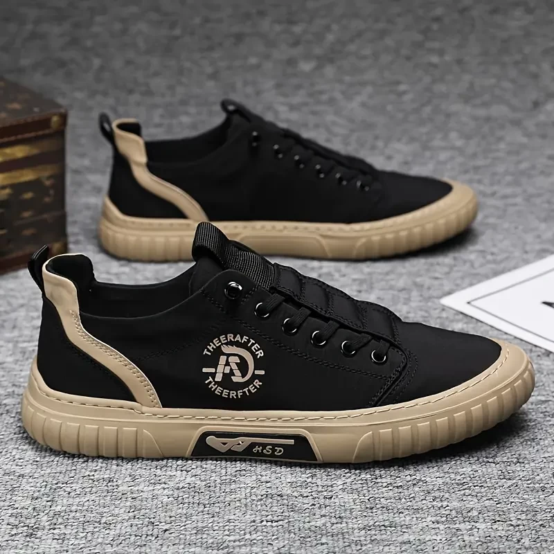 Men'S Fashion Sneakers 2025 Spring Collection, Casual Low Top Canvas Shoes with Elastic Band, Breathable Fabric Lining, PVC Sole, Round Toe, Solid Color, All-Season Streetwear