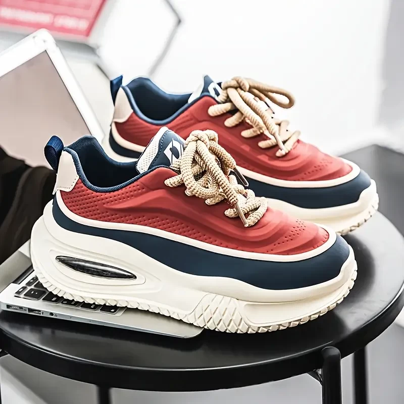 Men'S Vintage Street Fashion Sneakers, Solid Color Casual Loafers with Lace Closure, Faux Upper, Fabric Inner & Insole, PVC Sole, Round Toe - Perfect for Daily & Outdoor Wear