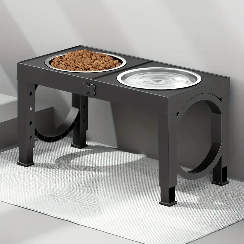 [Adjustable Elevated Dog Bowls] 2 Stainless Steel Dog Food Bowls, Foldable Elevated Dog Bowls - 5 Adjustable Heights Raised Dog Bowl Stand - 3.2" to 14" for Small Medium Large Dogs