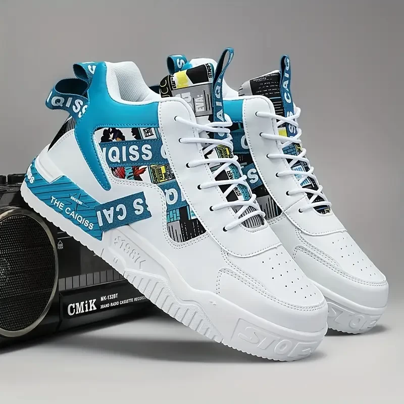 Men's Fashion Mid-Top Skateboarding Shoes with High Elasticity, Breathable PU Upper & Durable PVC Sole – Comfortable, Anti-Slip Shock-Absorbing Sneakers for Casual and Daily Wear