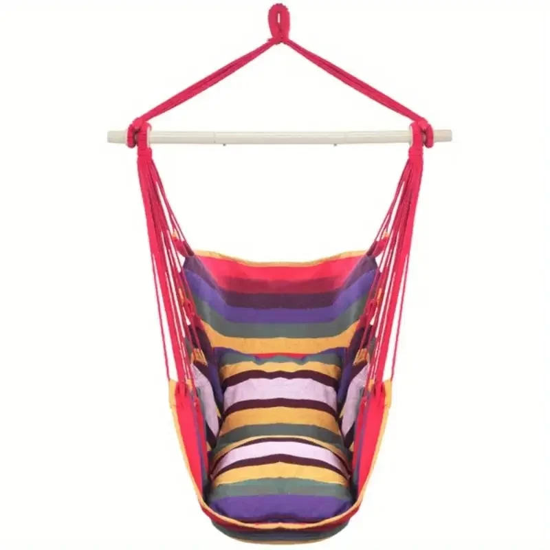 Distinctive Canvas Hanging Rope Chair with Pillows Rainbow