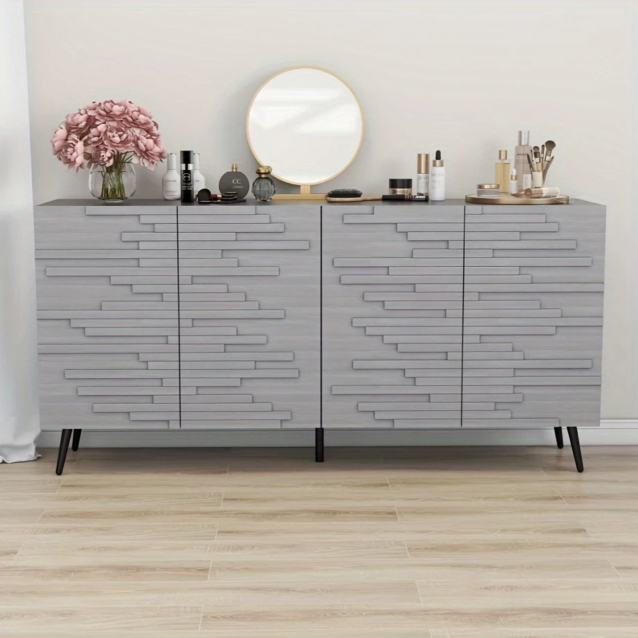 Ikea Malm Dresser Credenza Storage Cabinet Large Sideboard With 4 Doors Buffet Cabinet Console Cabinet For Living Room, Dining Room And Office, Gray