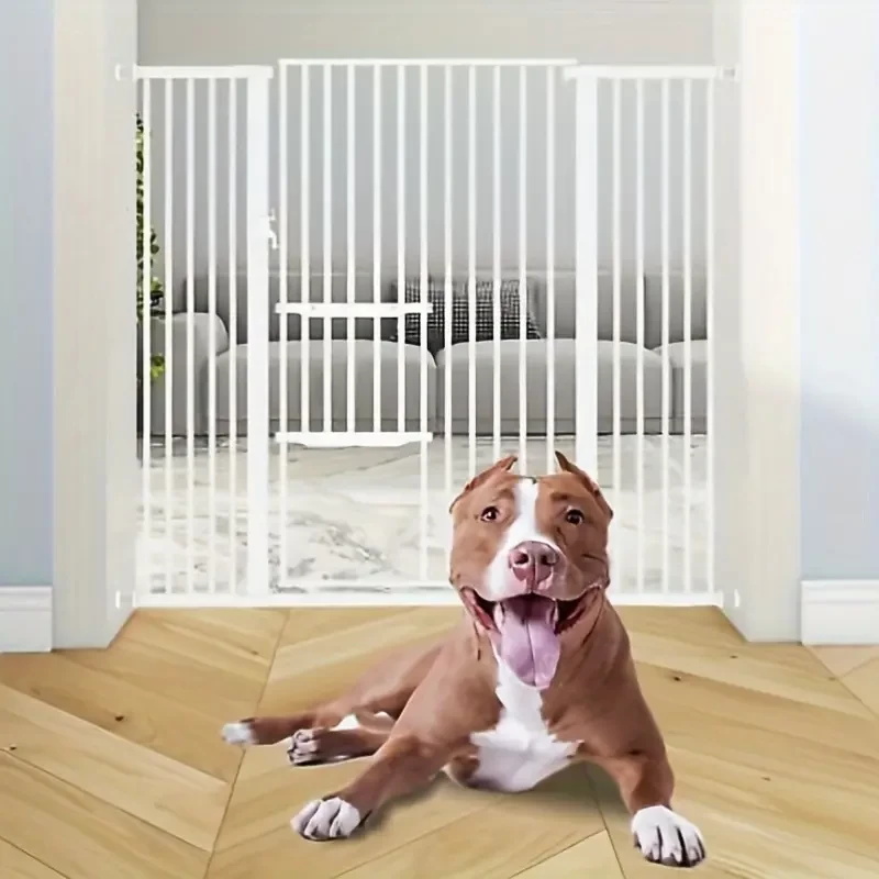 Extra Tall 55" High Metal Dog Gate with Cat Door, 29. 5"- 48" Wide Auto Close Pet Gate Indoor for Stairs, Doorways, House, No Drilling Pressure Mount, Sturdy, White
