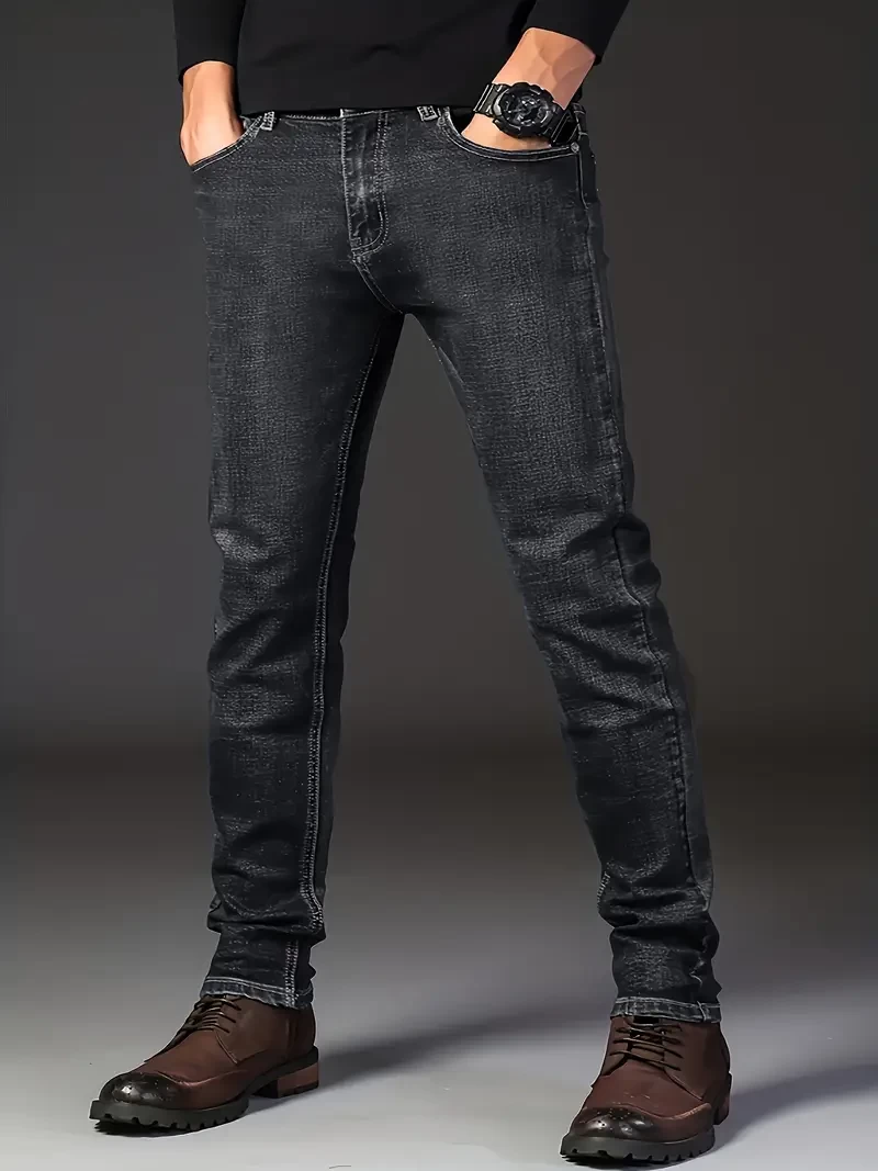 Classic Design Semi-formal Jeans, Men's Casual Stretch Denim Pants For All Seasons Business